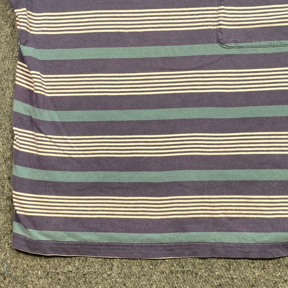 Banana Republic Striped Pocket Shirt Sz S Mens Purple Teal 90s Grunge Distressed - Picture 2 of 8